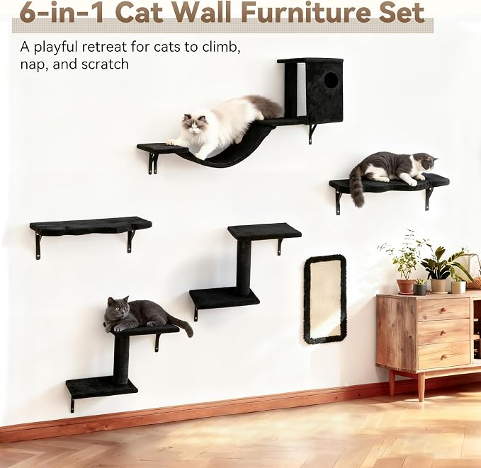 6-in-1 Cat Wall Shelves, Wall-Mounted Cat Furniture - Image 7