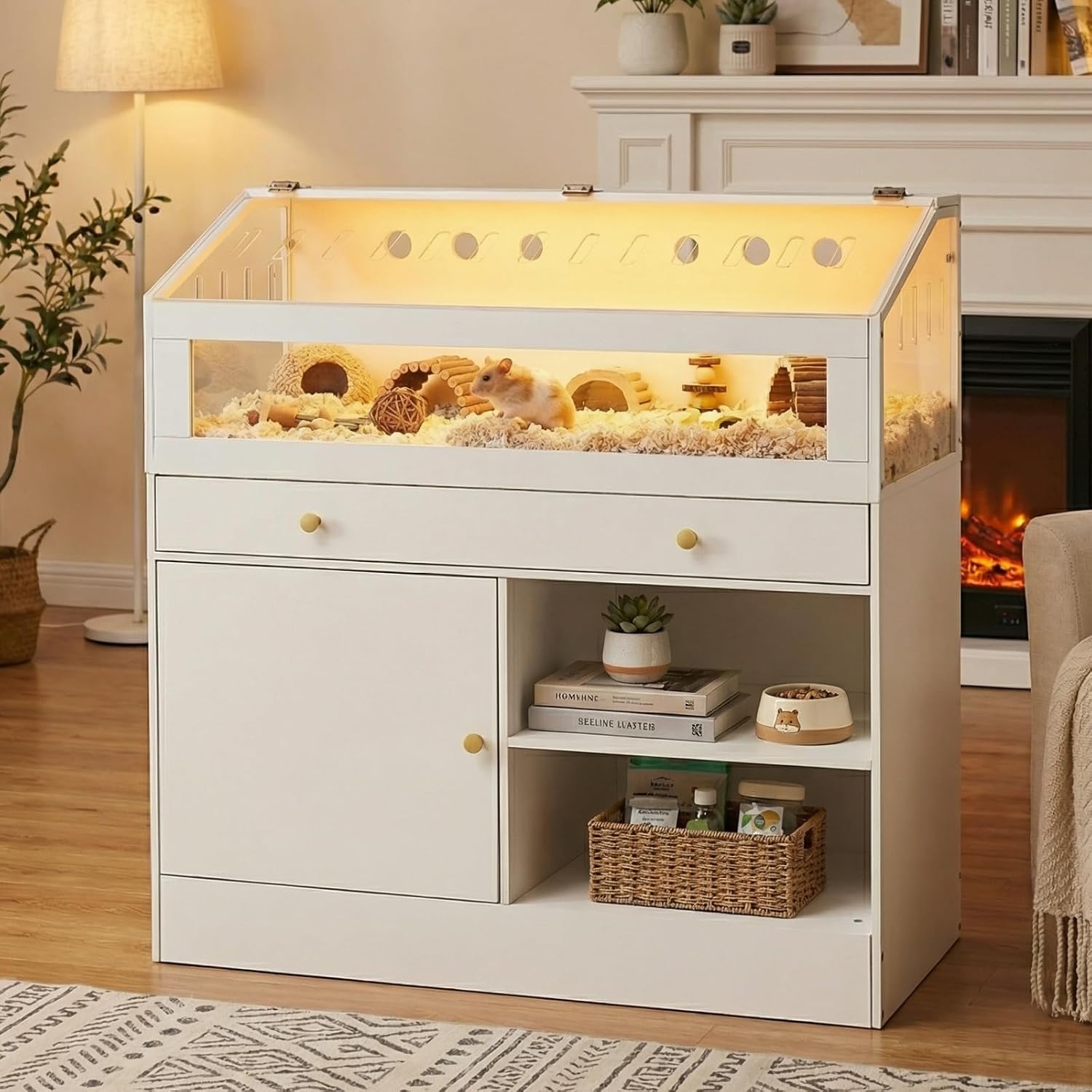 Hamster Cage with Storage Cabinet and Acrylic Panels - GlobalHabitat Supply