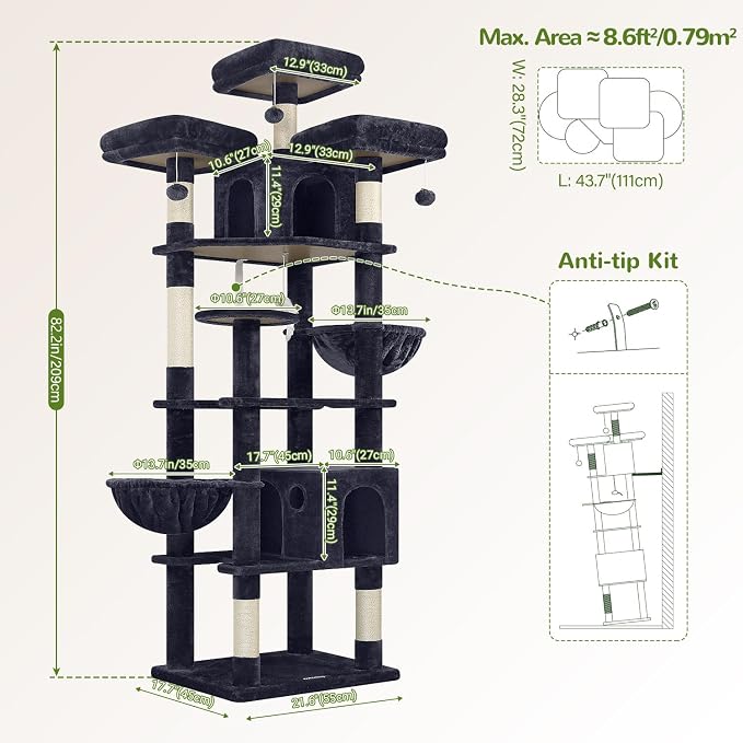 Globlazer Cat Trees and Towers for Multiple Adult Cats, 82-inch XXL Tall Cat - Image 7