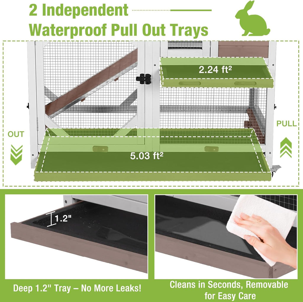 Gutinneen 2-Story Rabbit Hutch with Leak-Proof Trays, 39.3" - GlobalHabitat Supply