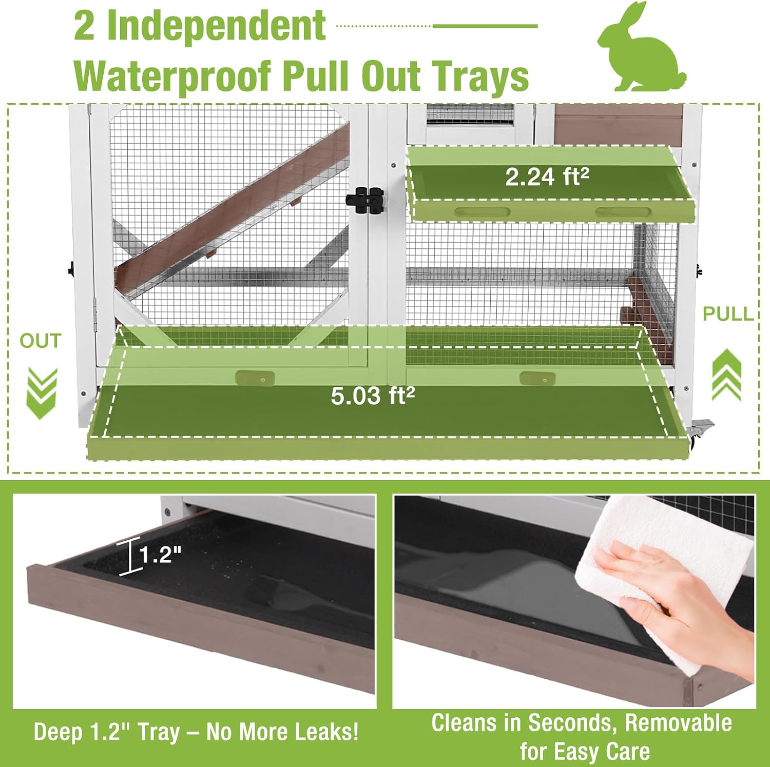 Gutinneen 2-Story Rabbit Hutch with Leak-Proof Trays, 39.3" - GlobalHabitat Supply
