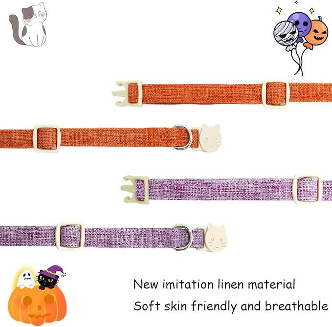 Halloween Cat Collar-2 Pack Cat Collar Orange and Purple Linnet - Image 4
