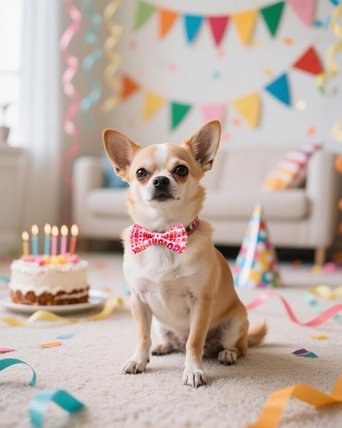 PET SHOW 5 Pack Happy Birthday Small Dog Bow Ties Sliding Collar Attachment - Image 8
