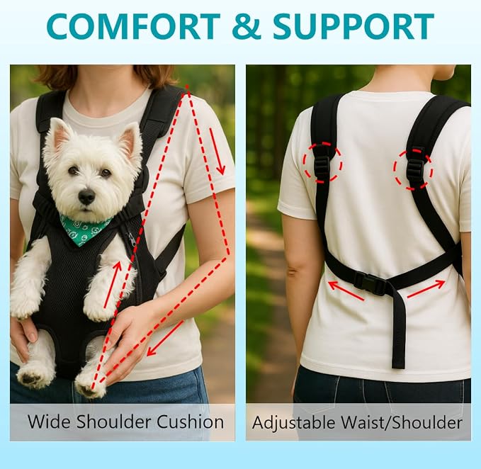 Dog Backpack Carrier, Adjustable Pet Front Carriers, Legs Out Carrying Sling - Image 6