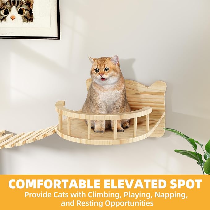 18-in-1 Cat Wall Shelves, Cat Wall Furniture Pine Wooden Wall Mounted Cat Shelf - Image 3