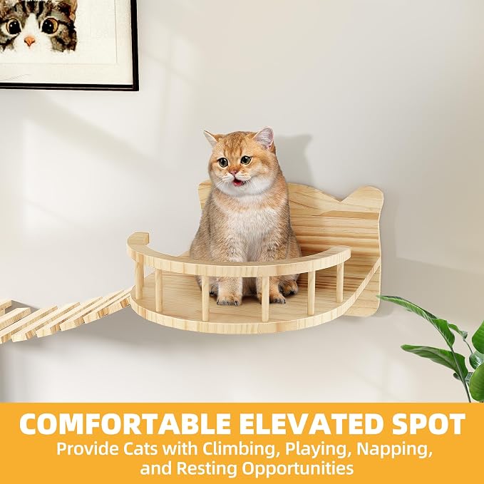 Cat Wall Shelves, 18-in-1 Solid Wood Wall-Mounted Cats Furniture Set - Image 4