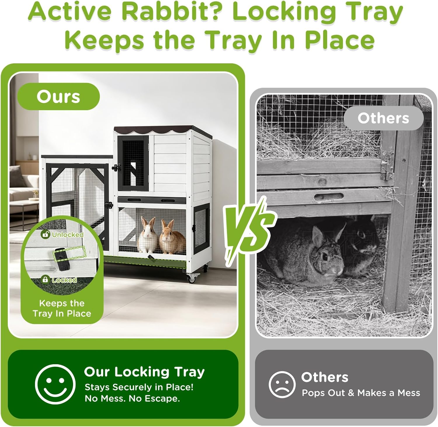 Gutinneen 39.3" Rabbit Hutch with Wheels, Black and White - GlobalHabitat Supply