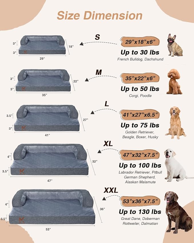 KSIIA Washable Dog Bed Large Sized Senior Dog, Orthopedic Warm Soft Pet Sofa - Image 7
