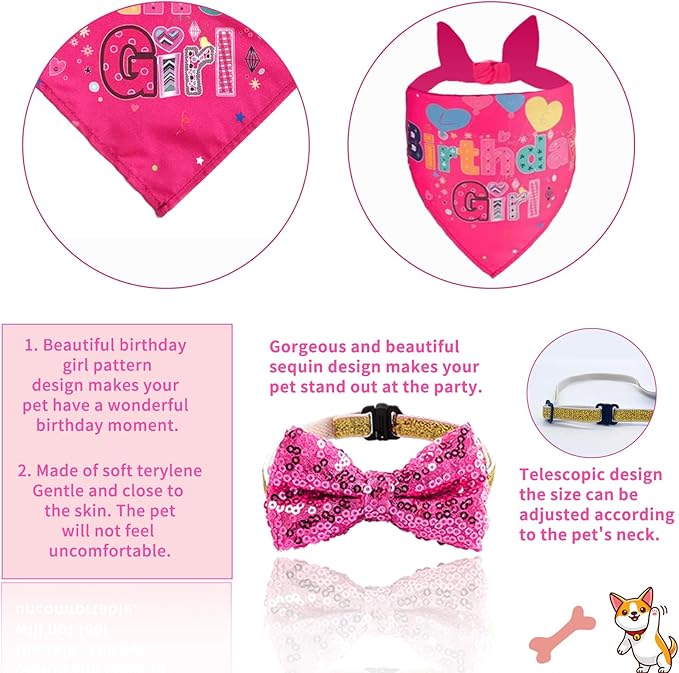 Hot-Pink Dog Birthday Party Supplies Pet Birthday Bandanas Girl Doggy Birthdays - Image 5