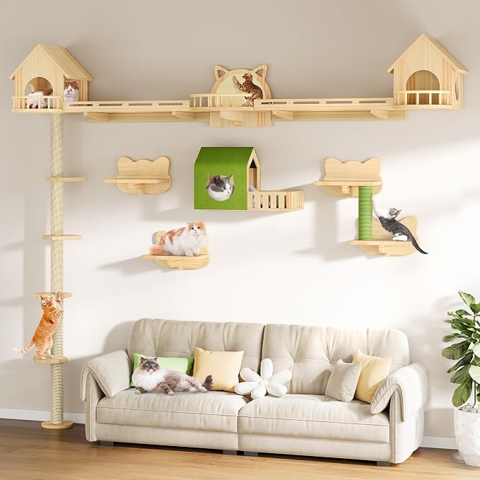 DWVO Solid Wood Cat Wall Shelves and Perches, Tall Floor to Ceiling Cat Tower w by DWVO