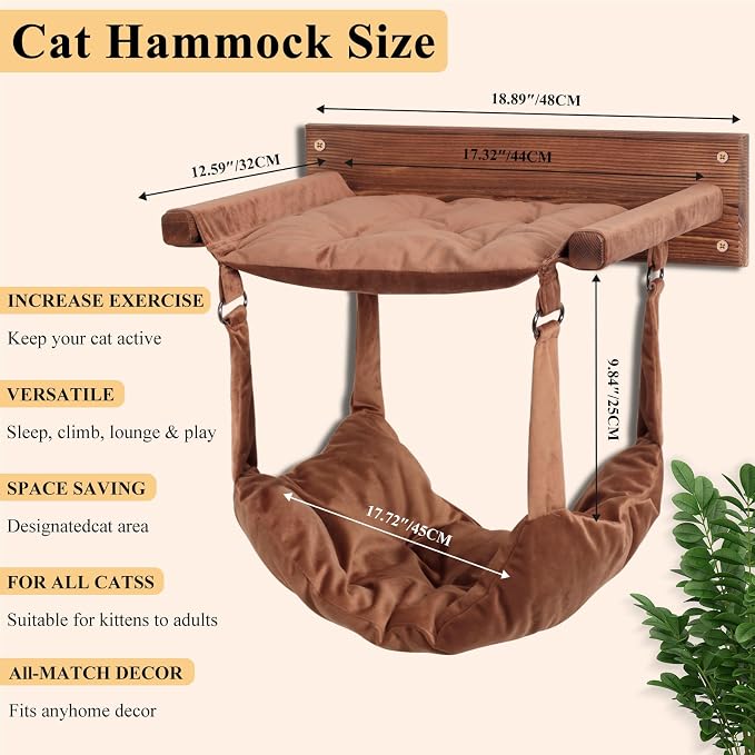 JSPYFITS Wooden Cat Wall Hammock, 18.9 x 12.6 Inch Double Layer Cat Furniture - Image 5