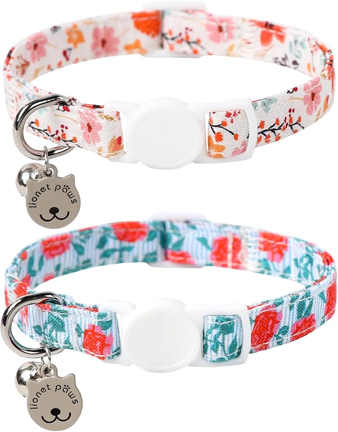 Lionet Paws 2pcs Pack Cotton Cat Collar, Breakaway Buckle by lionetpaws