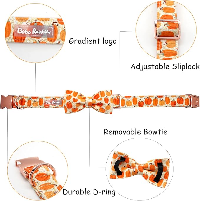 Dog Collars - Halloween Pumpkin Bowtie Dog Collar Gift Soft Bow Collar Pet - Image 2