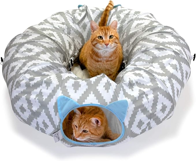 Kitty City Large Cat Tunnel Bed, 2-in-1 Zip-Together Cat Play Tunnel & Plush by KittyCity