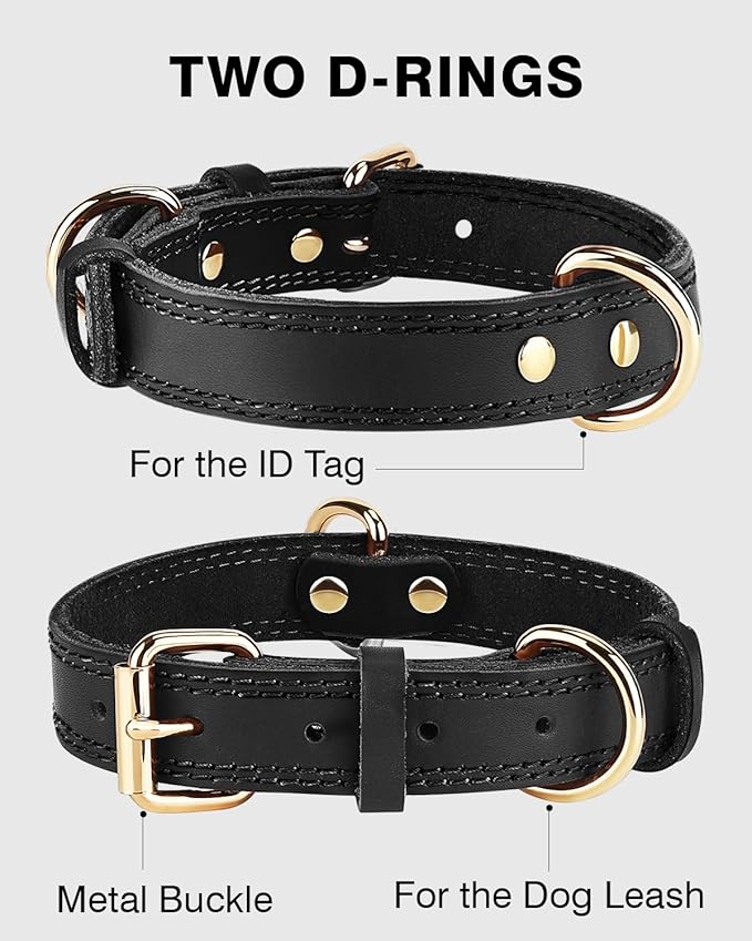 Joytale Leather Dog Collar for Small Dogs, Genuine Solid Sturdy Leather for - Image 3