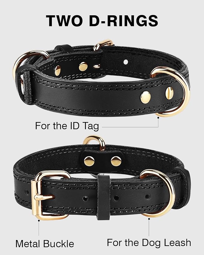 Joytale Leather Dog Collar for Medium Dogs, Genuine Thick Solid Leather - Image 3