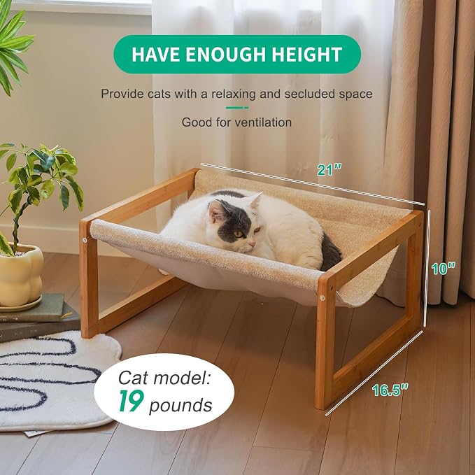 Large Cat Hammock Bed, Bamboo Wood Elevated Pet Hammock - Image 7