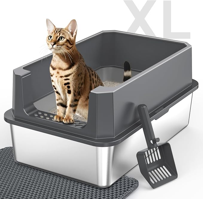 Stainless Steel Litter Box, Extra Large Litter Boxes by MIXJOY