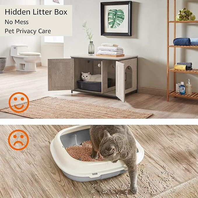 unipaws Top Opening Cat Litter Box Enclosure, Flip Top XL Extra Large Cat Box - Image 2