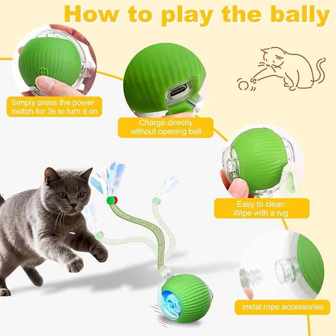 Interactive Cat Toys Ball for Indoor Cats＆Dog, Automatic Cat Toy 360° - Image 6
