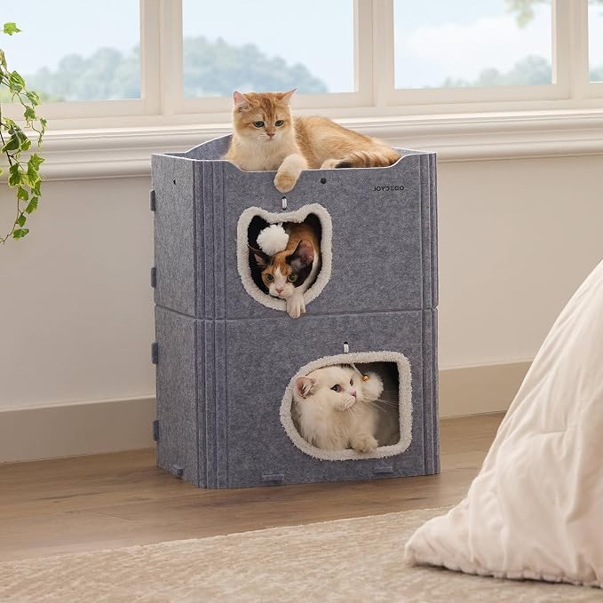 Joydeco Cat House for Indoor Cats, 2 Story Scratch Resistant Felt Cat Condo - Image 5