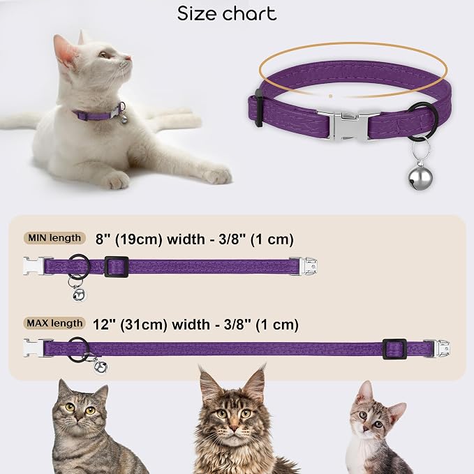 Leather Cat Collar with Buckle and Removable Bell - Image 3