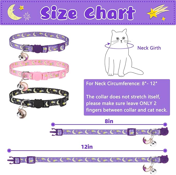 Breakaway Cat Collars with Bell & Cute Pendants, 3 Pack Safety Buckle Kitten - Image 2