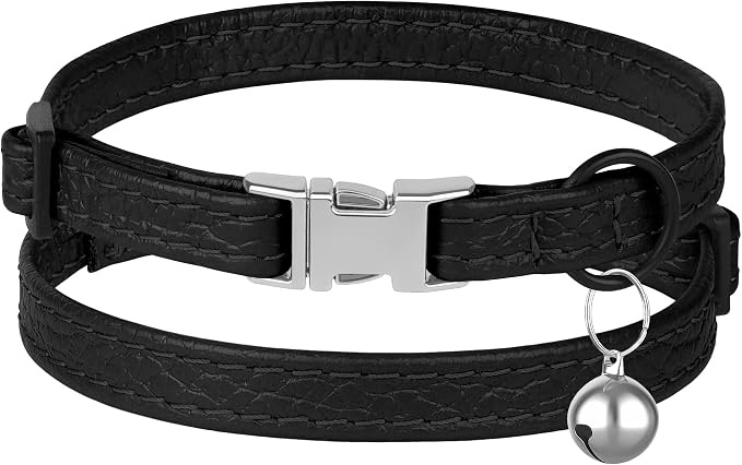 Leather Cat Collar with Buckle and Removable Bell - Image 2