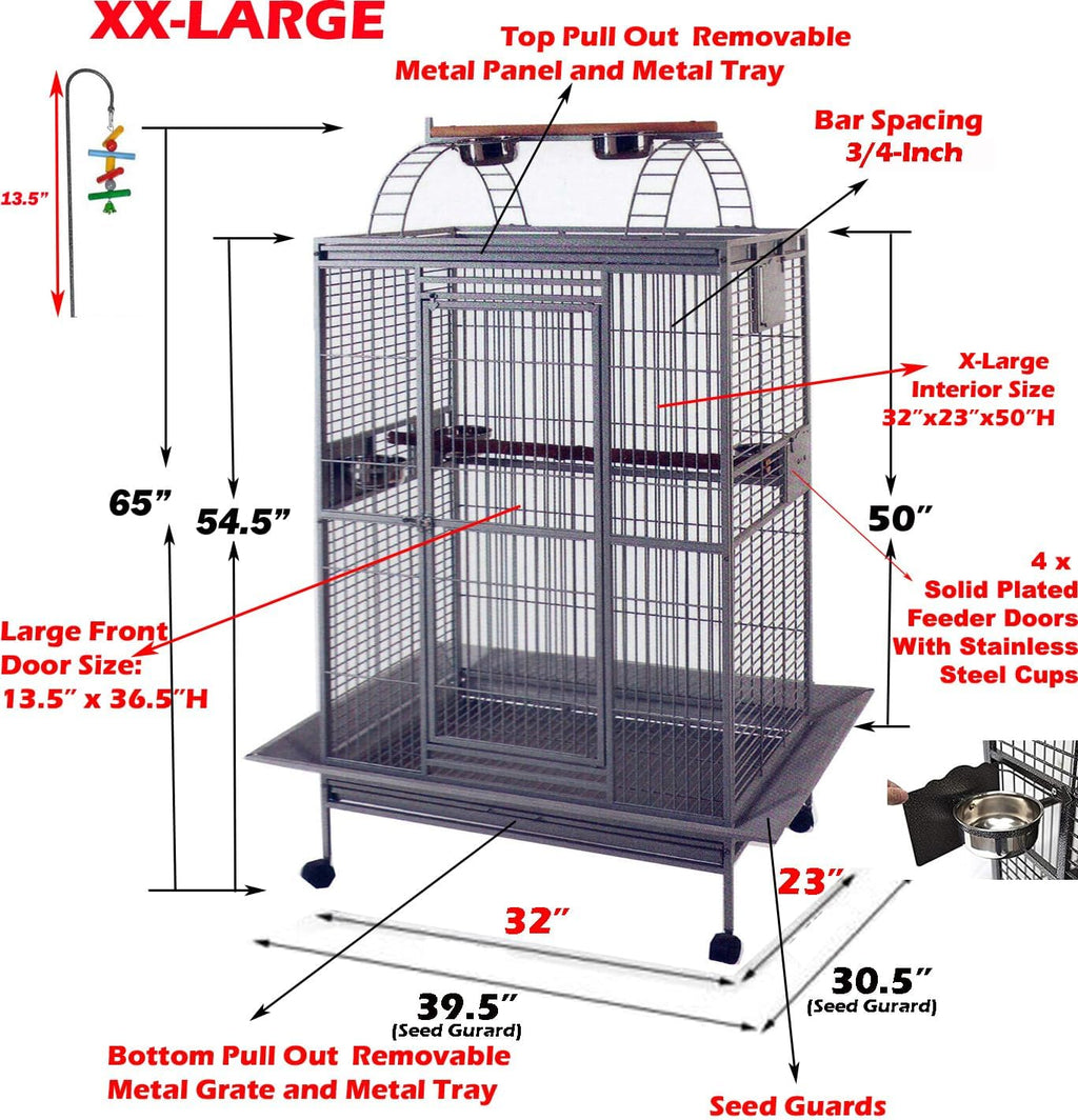 Extra Large Wrought Iron Bird Cage with Double Ladders and Wheels - GlobalHabitat Supply