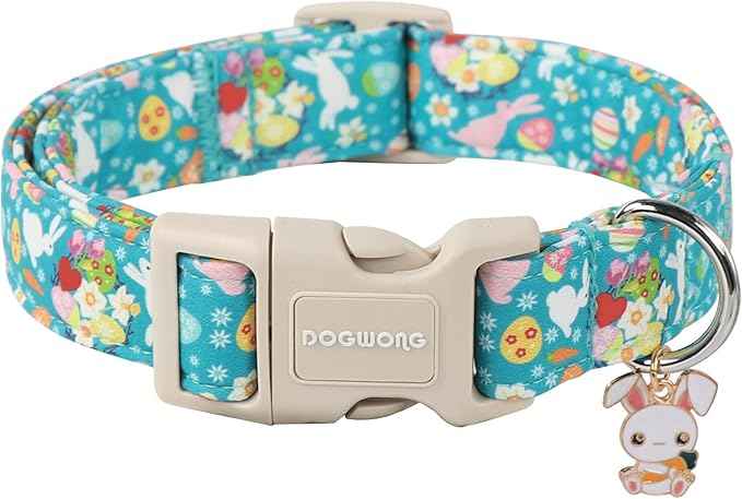 DOGWONG Easter Dog Collar, Cute Flower Bunny Eggs Dog Collar Pink Pet Collar