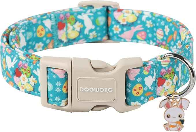 DOGWONG Easter Dog Collar, Cute Flower Bunny Eggs Dog Collar Pink Pet Collar