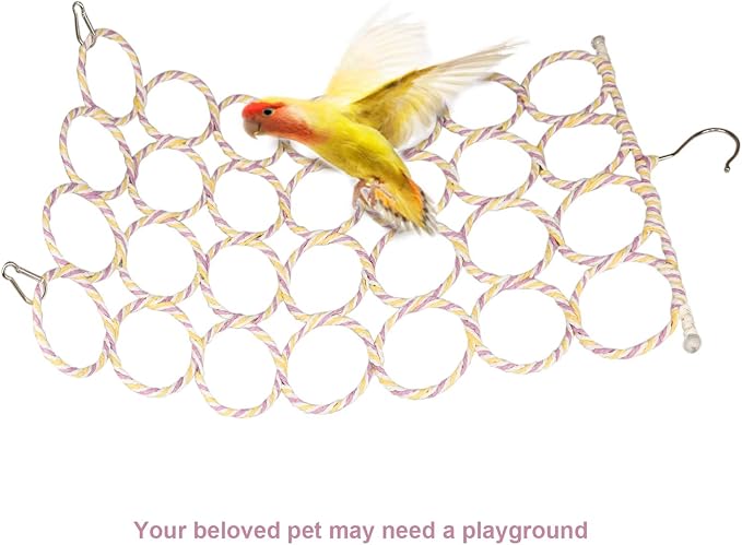 2 Packs Parrot Swing Hanging Toys, Bird Climbing Rope Net Ladders Small Medium - Image 4