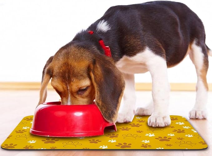 Dog Food Mat, Absorbent Water Bowl Mats Cat Pet Feeding Placemats Yellow 12 * - Image 6