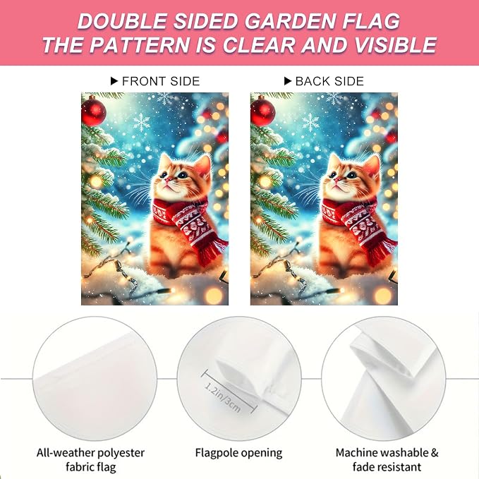 Christmas Garden Flag Winter Flag Cute Kitten Scarf Snow Scene Outdoor Yard - Image 4