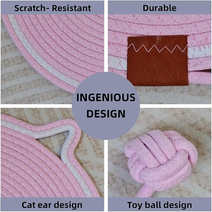 Cat Scratcher Mat, Natural Cotton Rope Cat Scratching Pad, 16.9'' Round Cat - Image 4