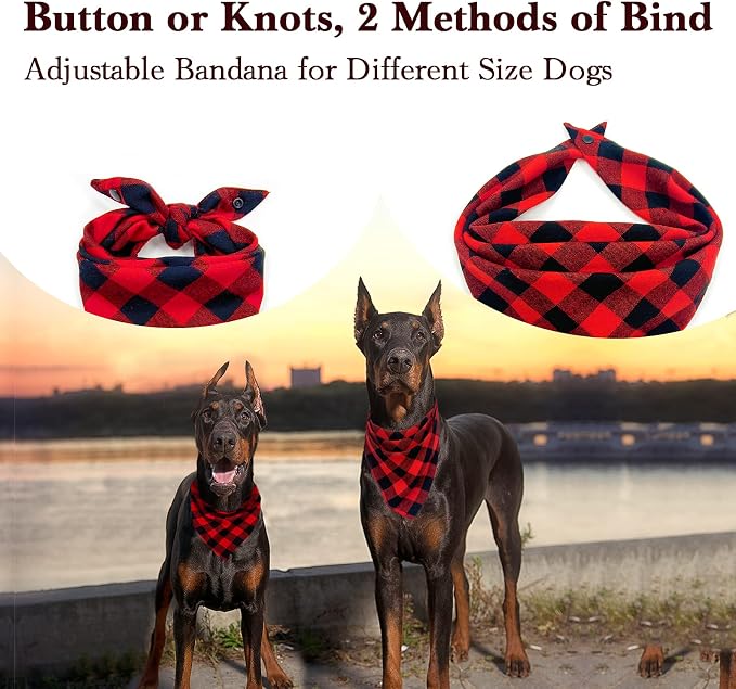 Christmas Plaid Bandana with Button, Fall Soft Cotton Triangle Dog Scarf - Image 2