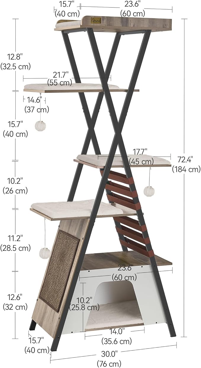 FourFurPets 72.4" Cat Tree, Modern Cat Tower - Image 5