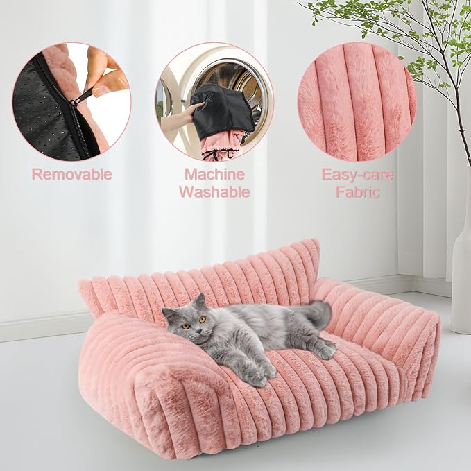 Cute Cat Couch Bed for Indoor Cats, Fluffy Pet Cat Sofa - Image 7