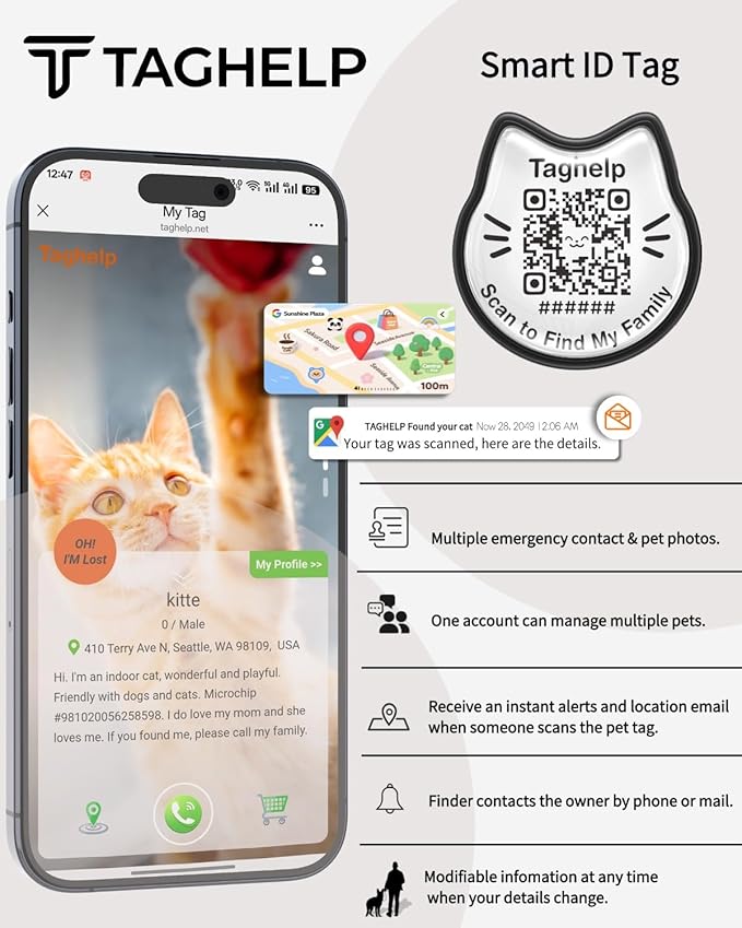 Breakaway Cat Collar with QR Code ID Tag, Adjustable Cotton Kitten Collar with - Image 9