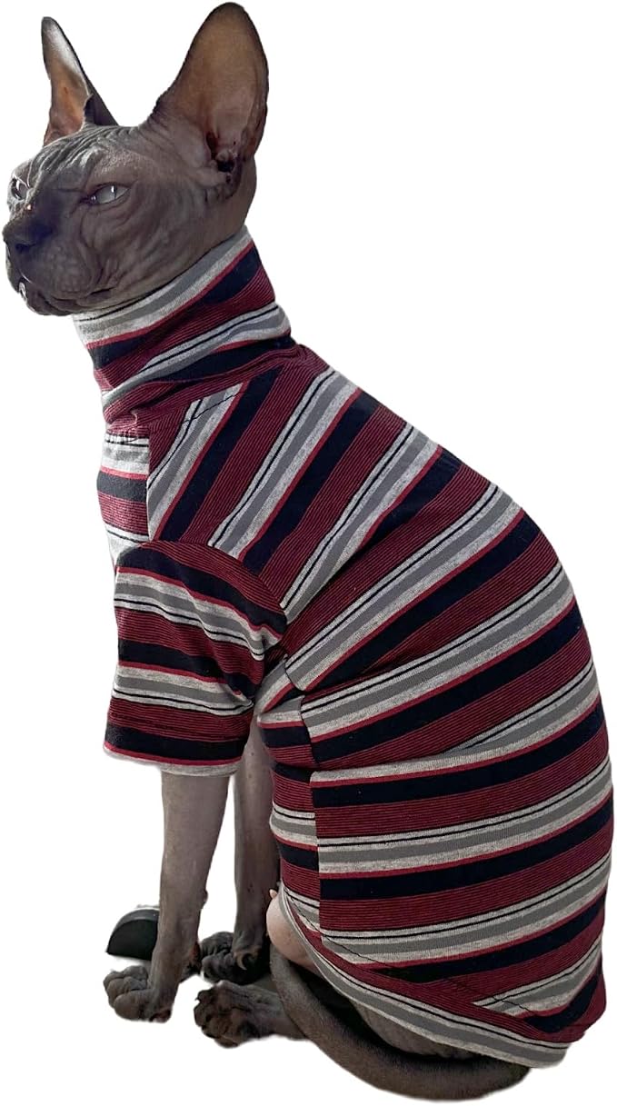 Vintage Stripes Sphynx Hairless Cats Shirt Cotton Cat Turtleneck Pet Clothes - Image 3