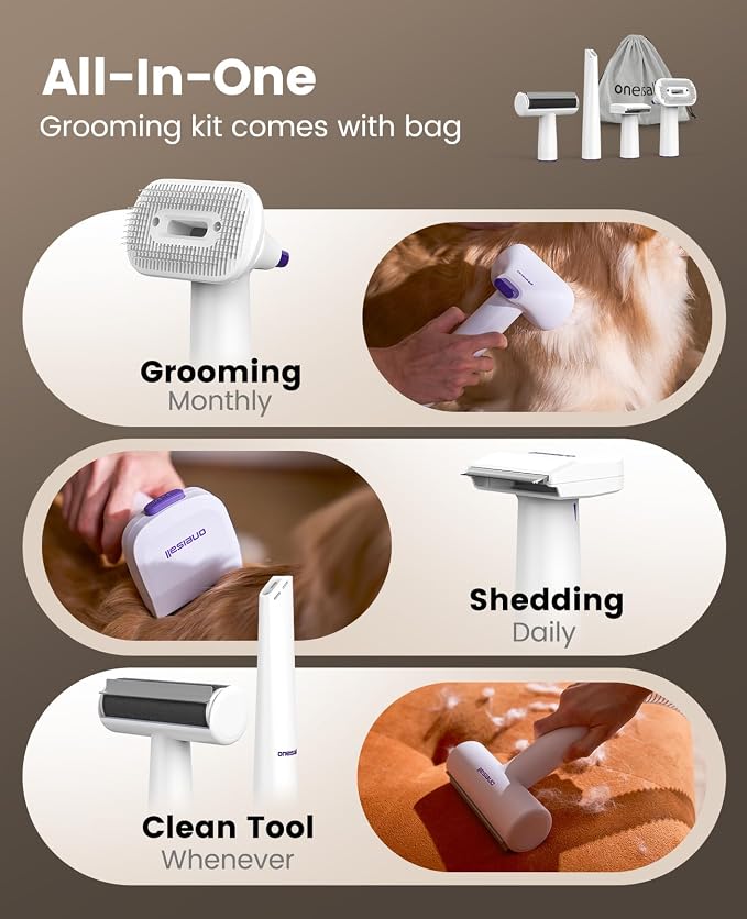 oneisall Dog Grooming Vacuum Kits: 15000Pa Shedding Brush - Image 2