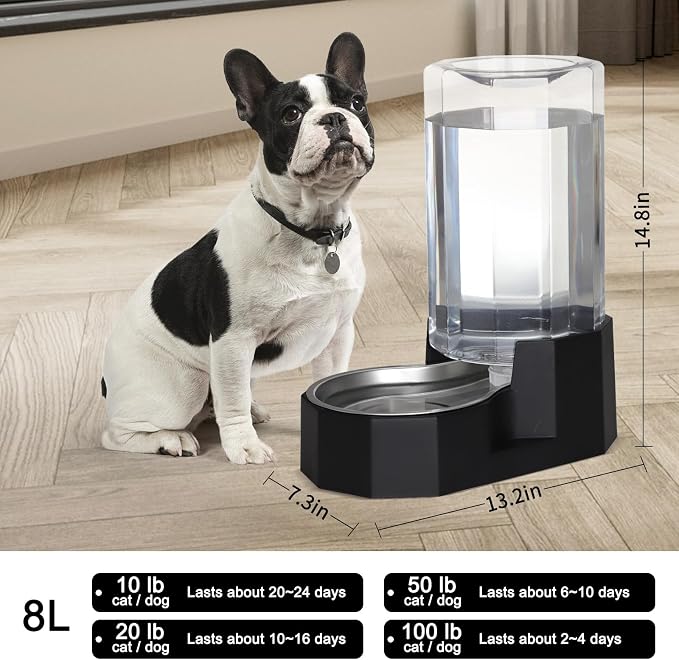 Sfozstra Large Dog Water Dispenser: 8L Large Capacity Gravity Water Feeder - Image 3