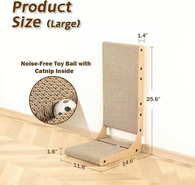 Zakkart 4-Pack Cat Scratching Board, 25.6'' Tall Cardboard L Shape Vertical Cat - Image 4