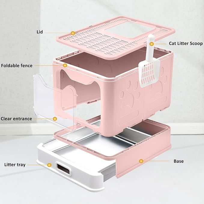 Enclosed Cat Litter Box with Lid Top Exit Covered Metal Stainless Steel Litter - Image 6