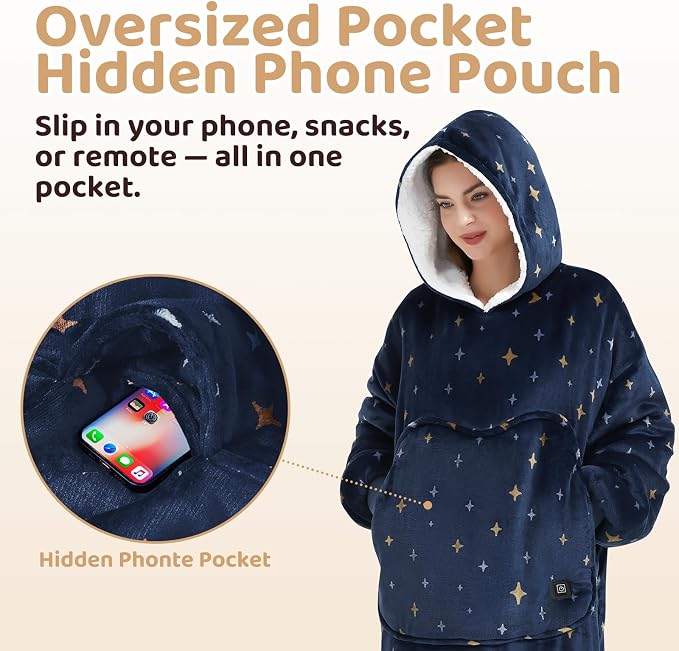 Mewaii Wearable Blanket Hoodie for Adults, Warm Sherpa & Soft Flannel Long - Image 5
