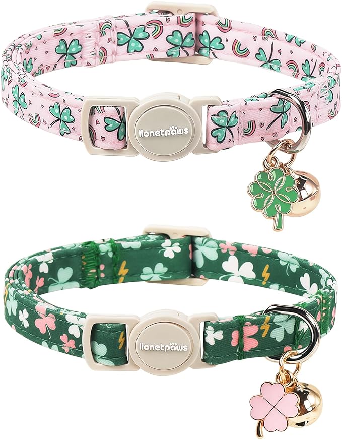 Lionet Paws 2pcs Pack St. Patrick Cotton Cat Collar, Breakaway Buckle by lionetpaws