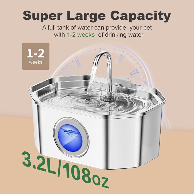 Cat Water Fountain Stainless Steel 108oz/3.2L, APAUK Automatic Pet Fountain Dog - Image 5