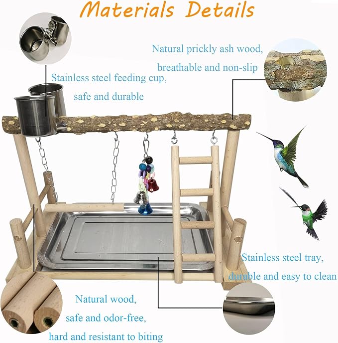 PINVNBY Bird Playground Parrot Playstand Birds Play Stand Wood Exercise Perch - Image 3