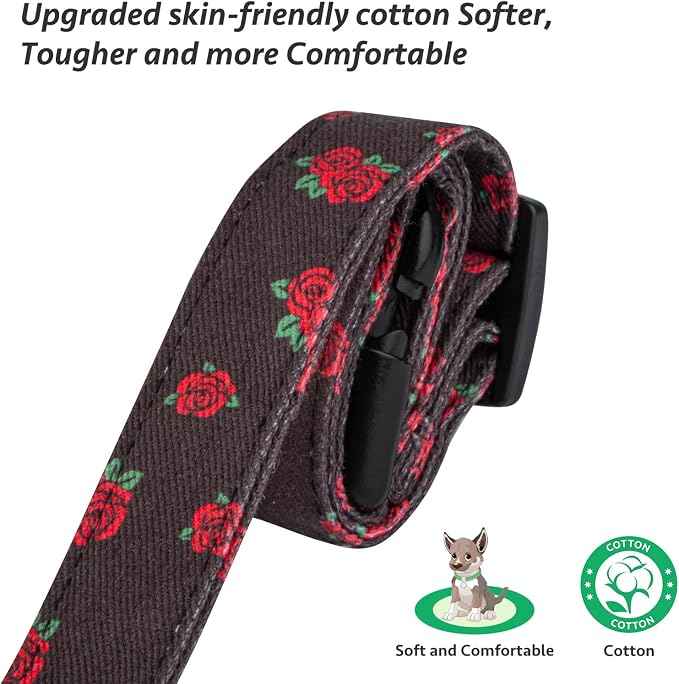 Cotton Handmade Dog Collar Cute and Distinctive Patterns Black Rose
