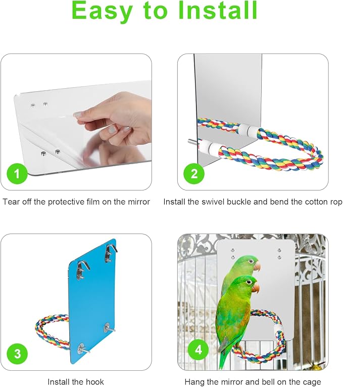 10.6" Bird Mirror with Rope Perch Bird Toys Swing, Comfy Perch - Image 3